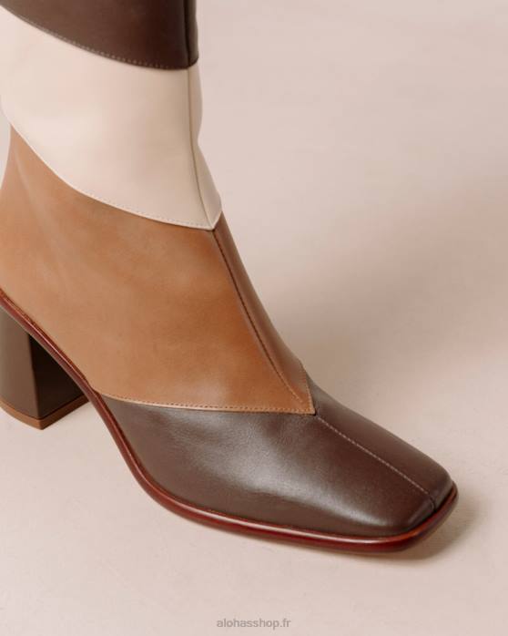 femmes patchwork vintage marron P64N40 Alohas east patchwork vintage - bottines en cuir blanc et marron