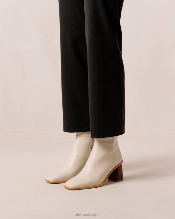 femmes Ivoire P64N231 Alohas west vintage - bottes en cuir blanc