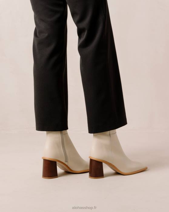 femmes Ivoire P64N231 Alohas west vintage - bottes en cuir blanc