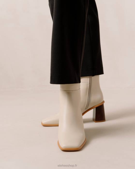 femmes Ivoire P64N231 Alohas west vintage - bottes en cuir blanc