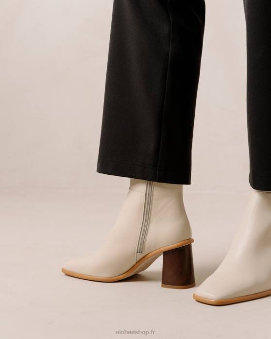 femmes Ivoire P64N231 Alohas west vintage - bottes en cuir blanc