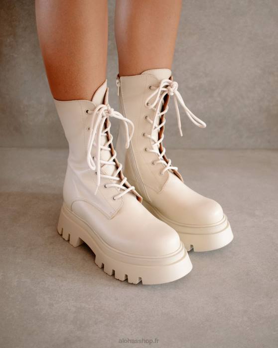 femmes Ivoire P64N306 Alohas globe-trotter - bottes en cuir blanc