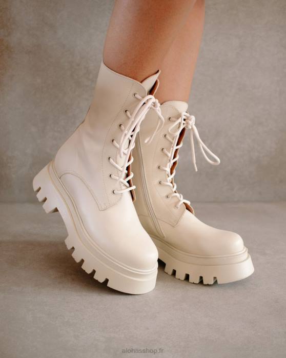 femmes Ivoire P64N306 Alohas globe-trotter - bottes en cuir blanc