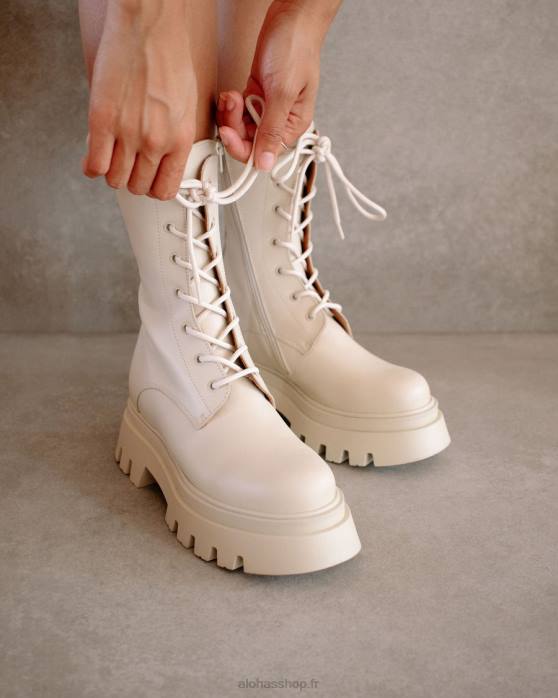 femmes Ivoire P64N306 Alohas globe-trotter - bottes en cuir blanc