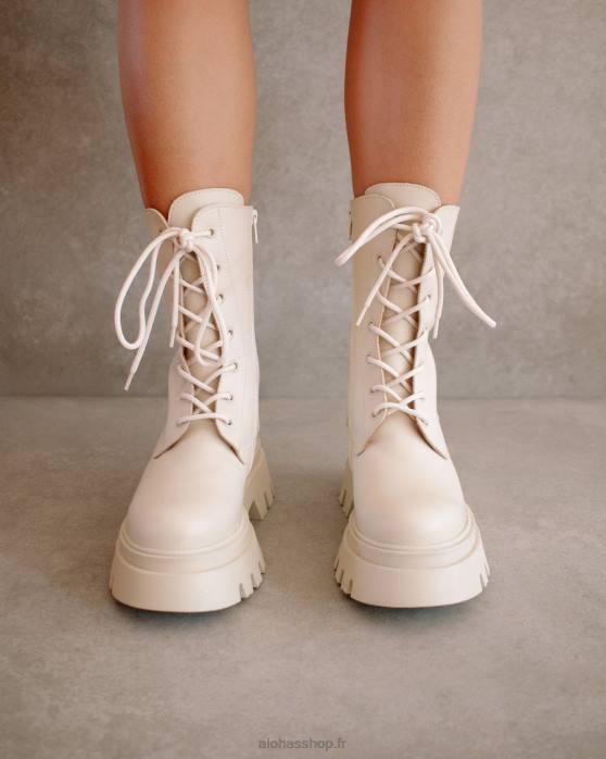 femmes Ivoire P64N306 Alohas globe-trotter - bottes en cuir blanc
