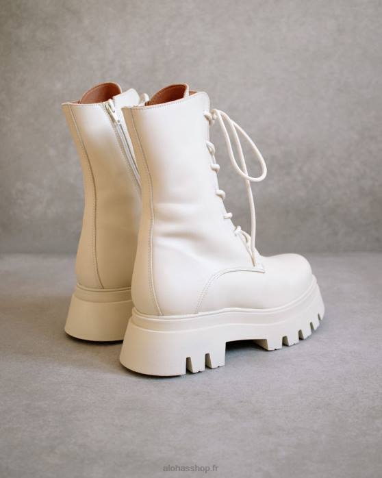 femmes Ivoire P64N306 Alohas globe-trotter - bottes en cuir blanc