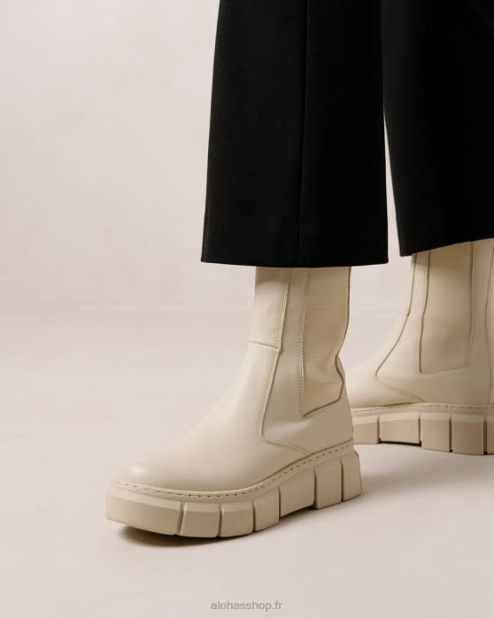 femmes Ivoire P64N560 Alohas armure - bottes en cuir blanc