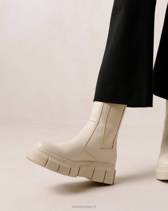 femmes Ivoire P64N560 Alohas armure - bottes en cuir blanc