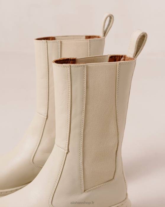 femmes Ivoire P64N560 Alohas armure - bottes en cuir blanc