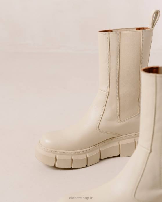 femmes Ivoire P64N560 Alohas armure - bottes en cuir blanc