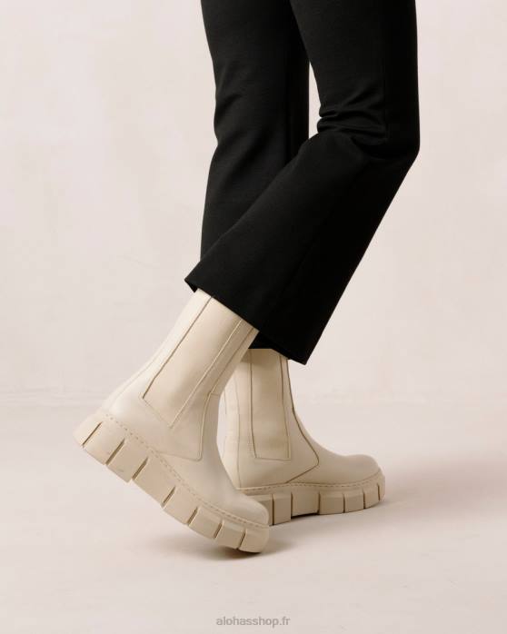 femmes Ivoire P64N560 Alohas armure - bottes en cuir blanc