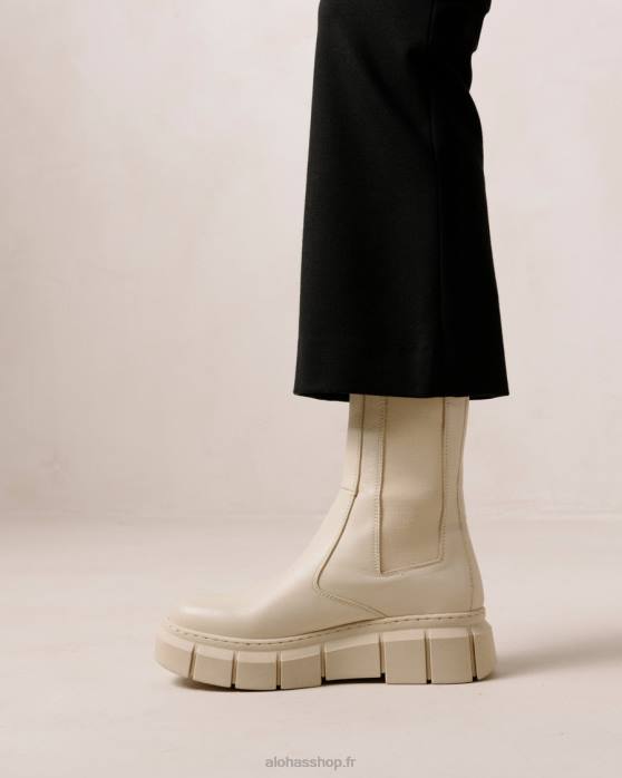 femmes Ivoire P64N560 Alohas armure - bottes en cuir blanc