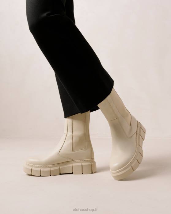 femmes Ivoire P64N560 Alohas armure - bottes en cuir blanc
