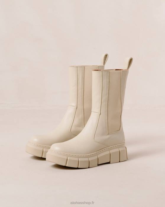 femmes Ivoire P64N560 Alohas armure - bottes en cuir blanc