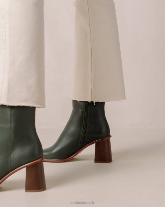 femmes Vert Jade P64N228 Alohas west vintage - bottes en cuir vert foncé