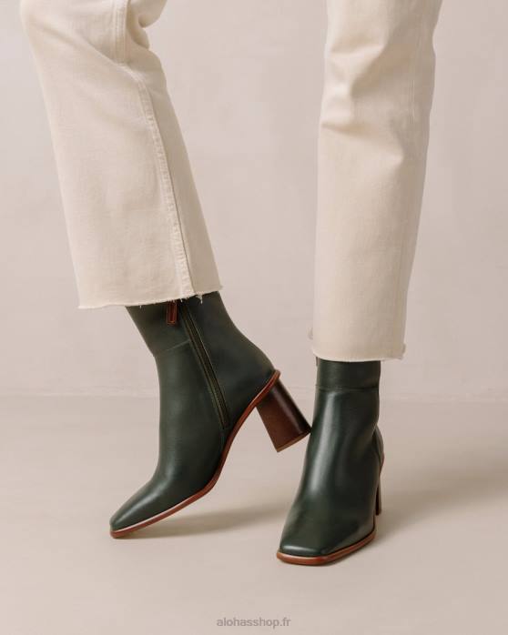femmes Vert Jade P64N228 Alohas west vintage - bottes en cuir vert foncé