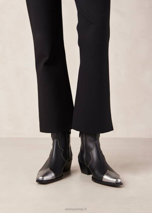 femmes argent de buffle P64N377 Alohas buffalo - bottines en cuir noir et argent