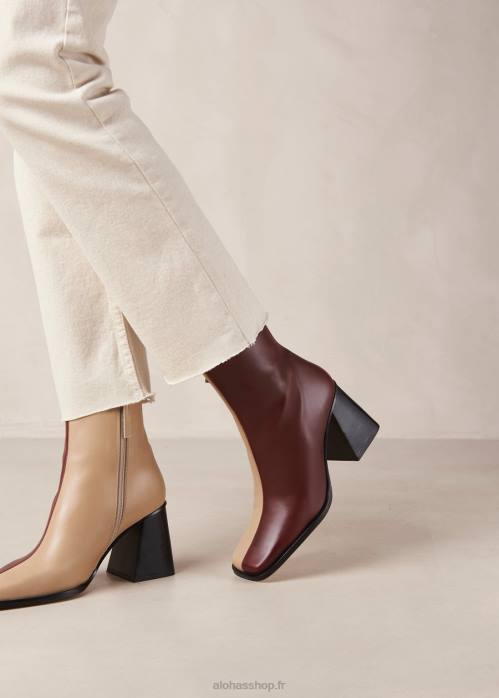 femmes beige pierre bordeaux P64N206 Alohas sud bicolore - bottines en cuir beige et rouge