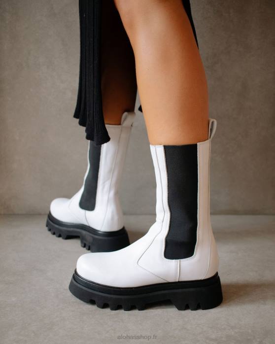 femmes blanc brillant P64N357 Alohas all rounder - bottes en cuir noir et blanc