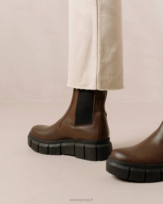 femmes brun café P64N559 Alohas armure - bottes en cuir marron