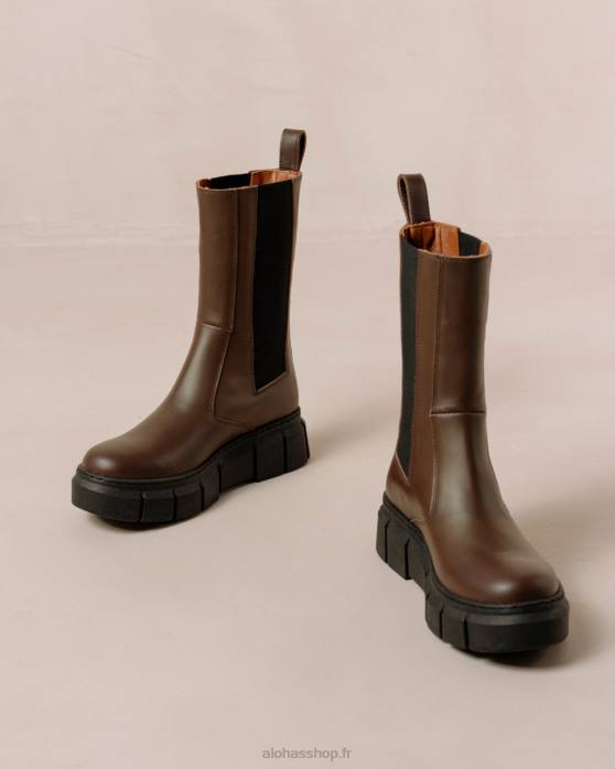 femmes brun café P64N559 Alohas armure - bottes en cuir marron