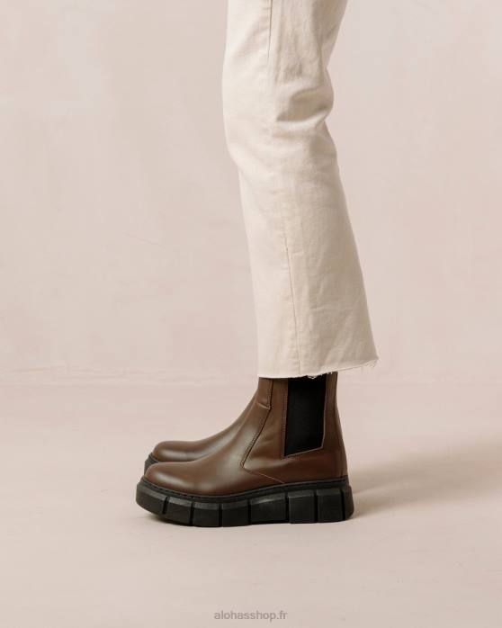 femmes brun café P64N559 Alohas armure - bottes en cuir marron