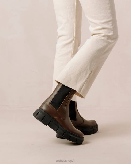 femmes brun café P64N559 Alohas armure - bottes en cuir marron