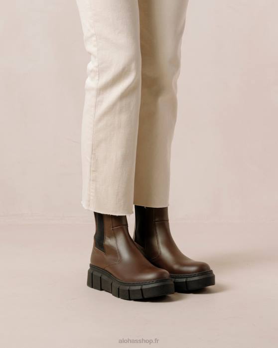 femmes brun café P64N559 Alohas armure - bottes en cuir marron