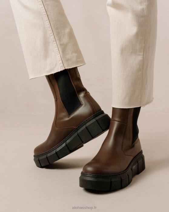 femmes brun café P64N559 Alohas armure - bottes en cuir marron