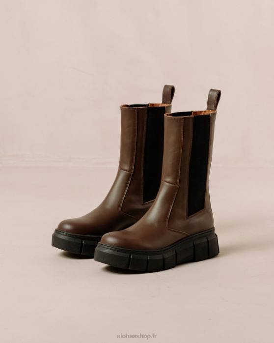 femmes brun café P64N559 Alohas armure - bottes en cuir marron