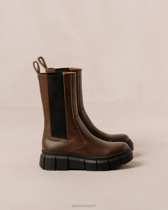 femmes brun café P64N559 Alohas armure - bottes en cuir marron