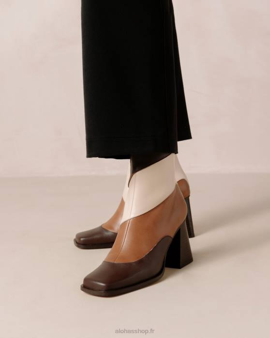 femmes brun café kaléidoscope P64N208 Alohas patchwork sud - bottines en cuir blanc et marron