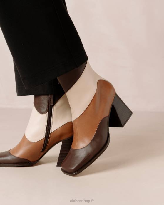 femmes brun café kaléidoscope P64N208 Alohas patchwork sud - bottines en cuir blanc et marron