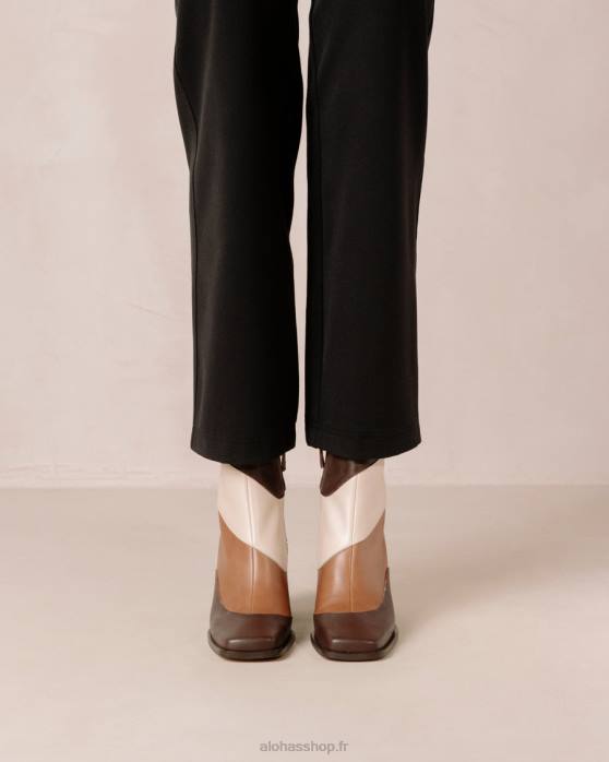 femmes brun café kaléidoscope P64N208 Alohas patchwork sud - bottines en cuir blanc et marron