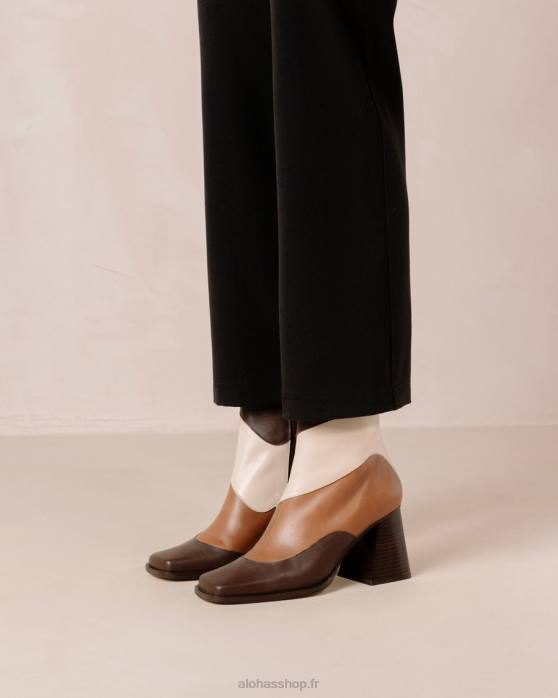 femmes brun café kaléidoscope P64N208 Alohas patchwork sud - bottines en cuir blanc et marron