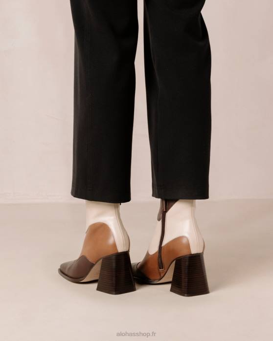 femmes brun café kaléidoscope P64N208 Alohas patchwork sud - bottines en cuir blanc et marron