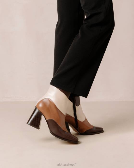 femmes brun café kaléidoscope P64N208 Alohas patchwork sud - bottines en cuir blanc et marron