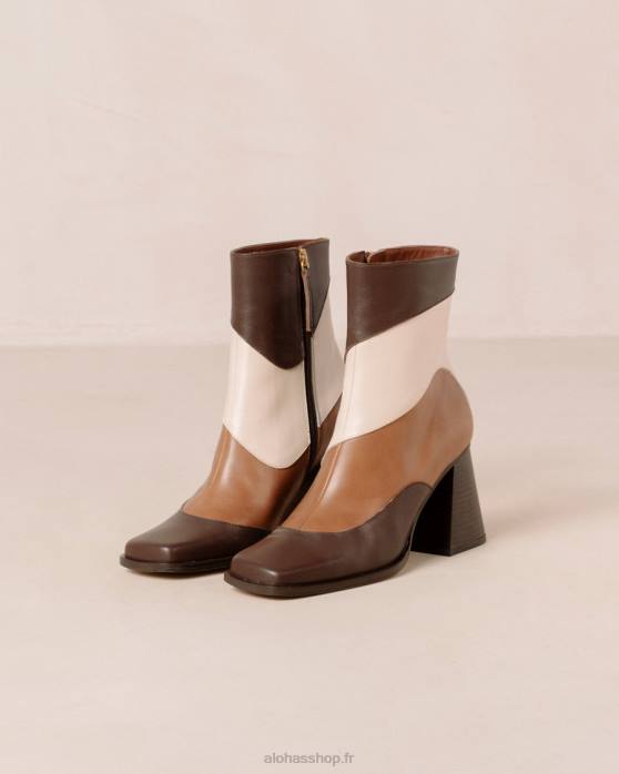 femmes brun café kaléidoscope P64N208 Alohas patchwork sud - bottines en cuir blanc et marron