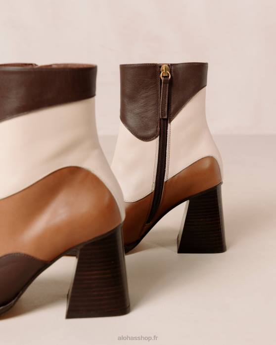femmes brun café kaléidoscope P64N208 Alohas patchwork sud - bottines en cuir blanc et marron