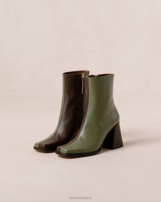femmes brun café olive poussiéreux P64N194 Alohas sud bicolore - bottes en cuir marron et vert