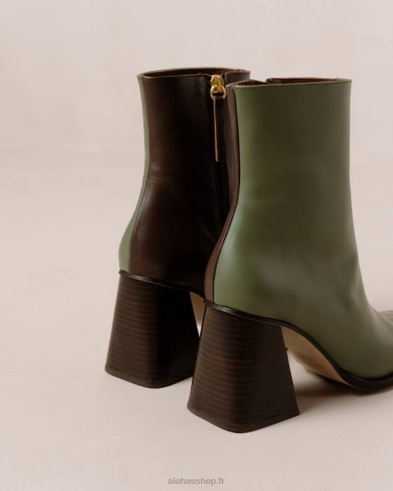 femmes brun café olive poussiéreux P64N194 Alohas sud bicolore - bottes en cuir marron et vert