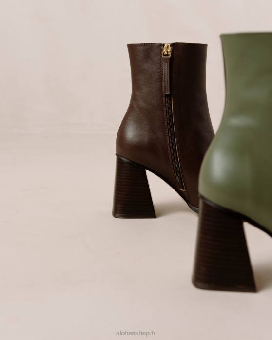 femmes brun café olive poussiéreux P64N194 Alohas sud bicolore - bottes en cuir marron et vert