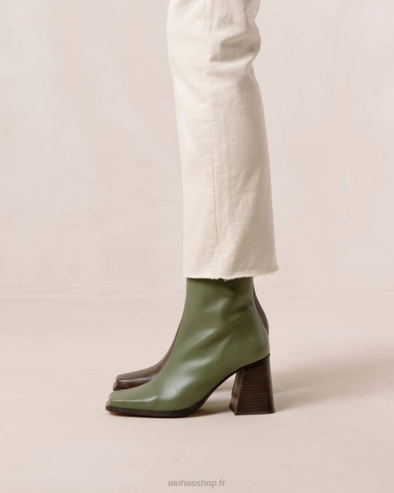 femmes brun café olive poussiéreux P64N194 Alohas sud bicolore - bottes en cuir marron et vert
