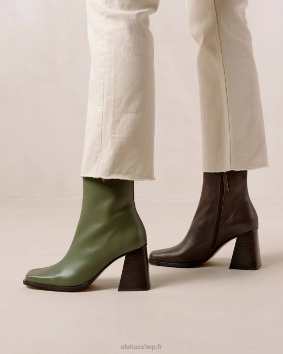 femmes brun café olive poussiéreux P64N194 Alohas sud bicolore - bottes en cuir marron et vert