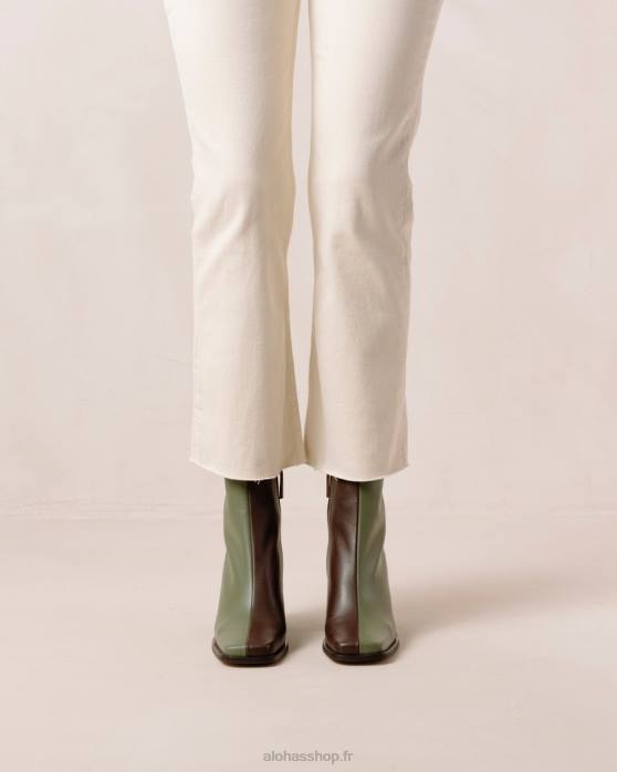 femmes brun café olive poussiéreux P64N194 Alohas sud bicolore - bottes en cuir marron et vert