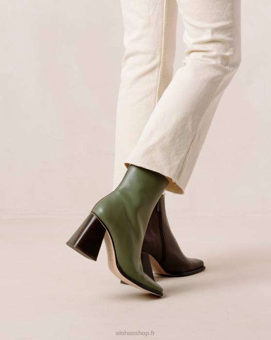 femmes brun café olive poussiéreux P64N194 Alohas sud bicolore - bottes en cuir marron et vert