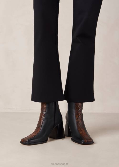 femmes brun noir indo P64N146 Alohas south python - bottes en cuir imprimé serpent