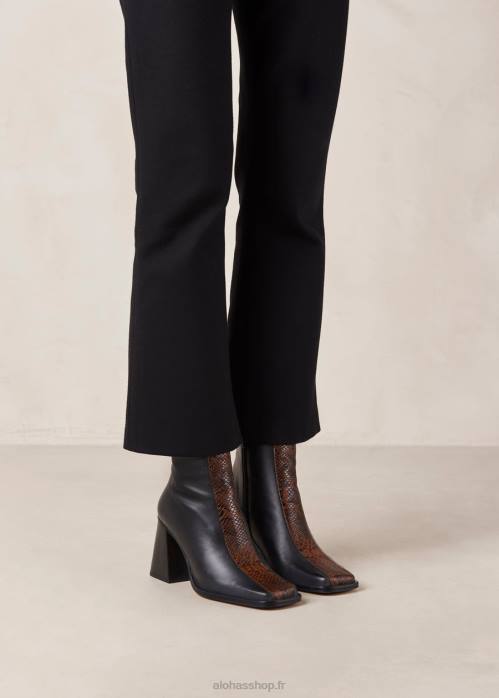 femmes brun noir indo P64N146 Alohas south python - bottes en cuir imprimé serpent