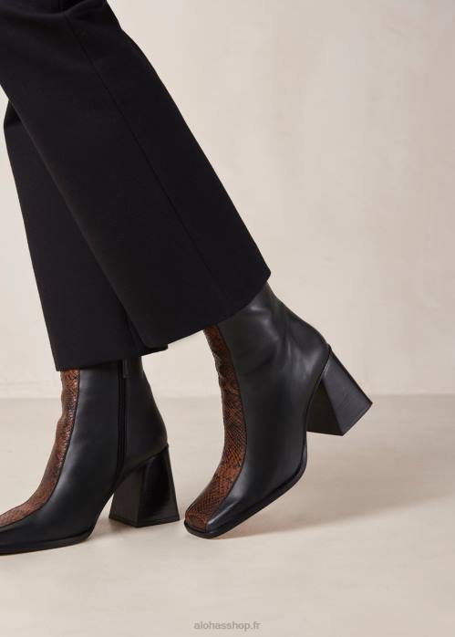 femmes brun noir indo P64N146 Alohas south python - bottes en cuir imprimé serpent