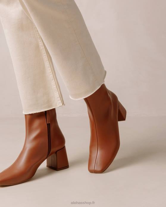femmes brun pain d'épice P64N132 Alohas aquarelle - bottes en cuir vegan marron